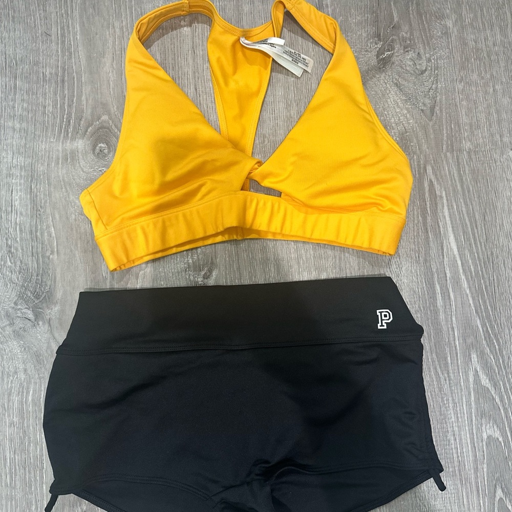 Yellow and Black Two-Piece Athletic Swimsuit
